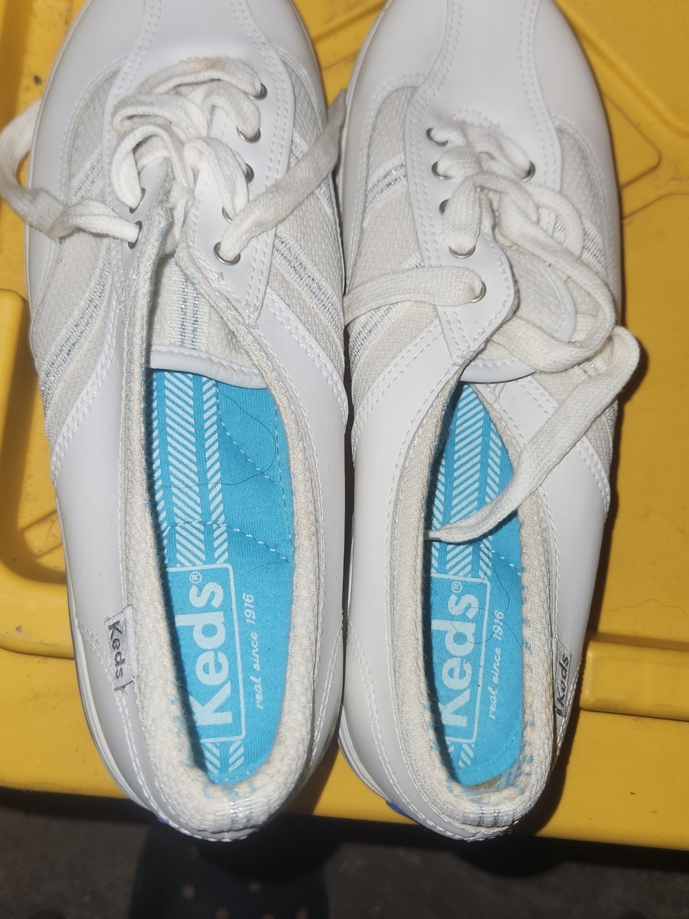 Keds White Lace-Up Sneakers with Blue Insole